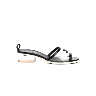 CHANEL LAMBSKIN PVC MULE TRANSPARENT BLACK 